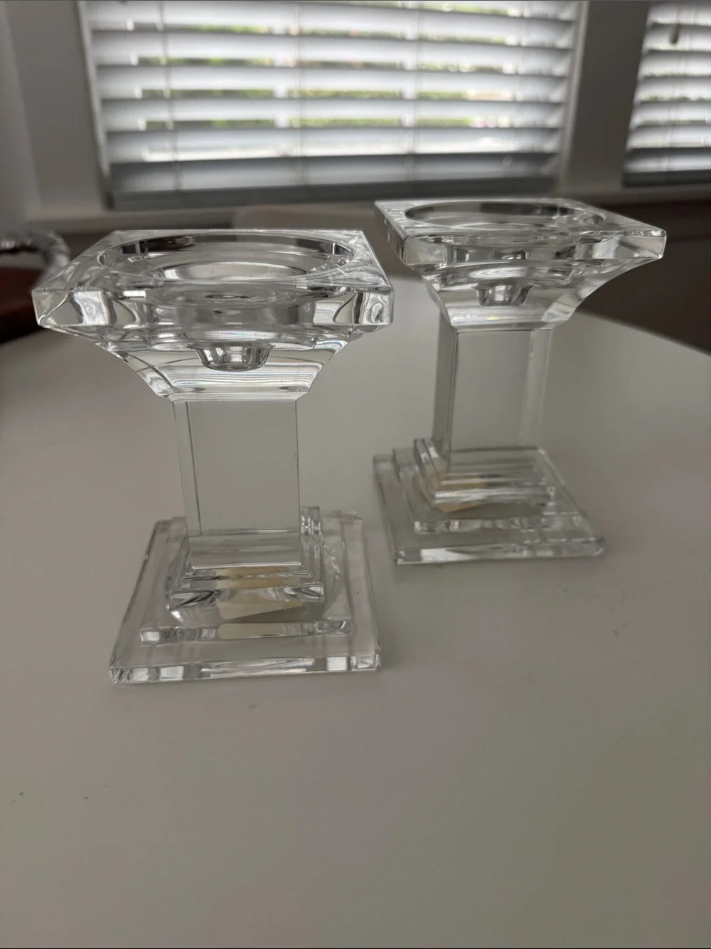 Williams Sonoma Clear Glass Square Pillar Candle Holders - Set of 2